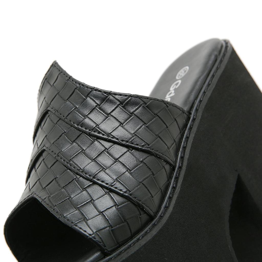 Gdgydh Black Platform Sandals for Women Wedge Heels Fashionable Strappy Back Open Toe Summer High Heel Sandals Slip-On Outdoor