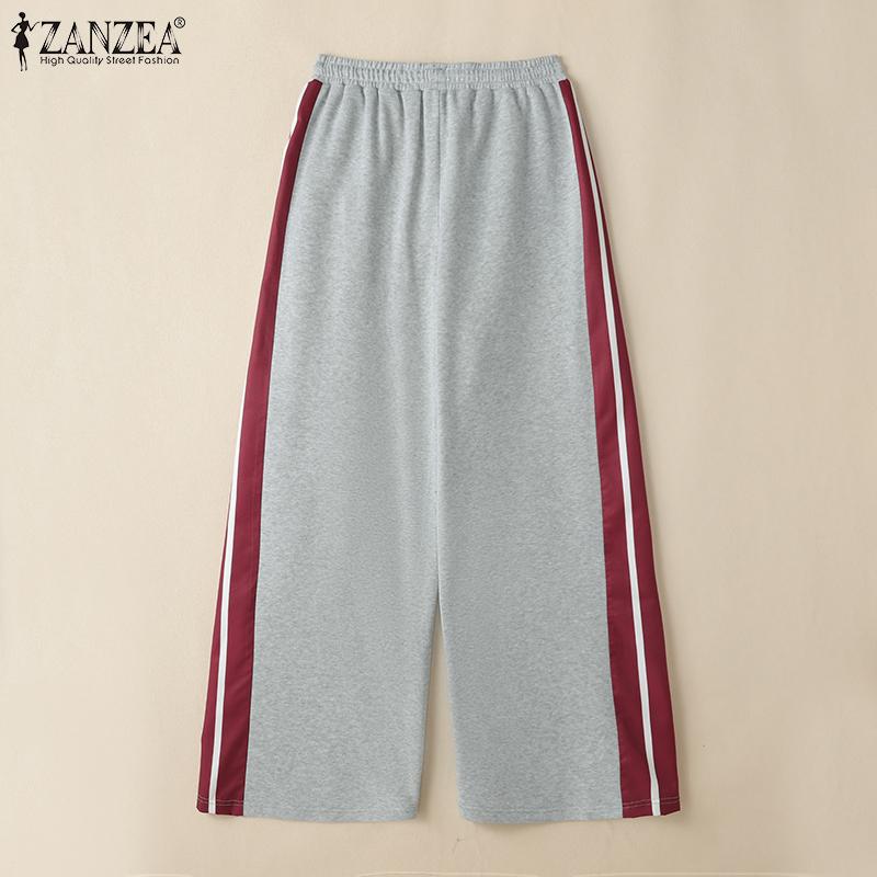 ZANZEA Women Casual Elastic Waist Loose Patchwork Long Pants