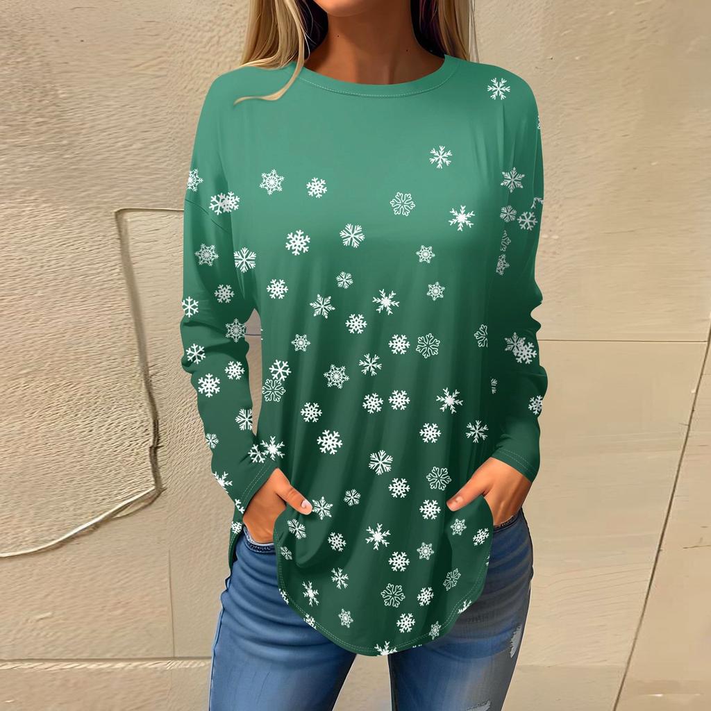 Tee Shirts For Women Fall Casual Long Sleeve Shirts Sweatshirt Vintage Graphic Printing Top Pullover Christmas