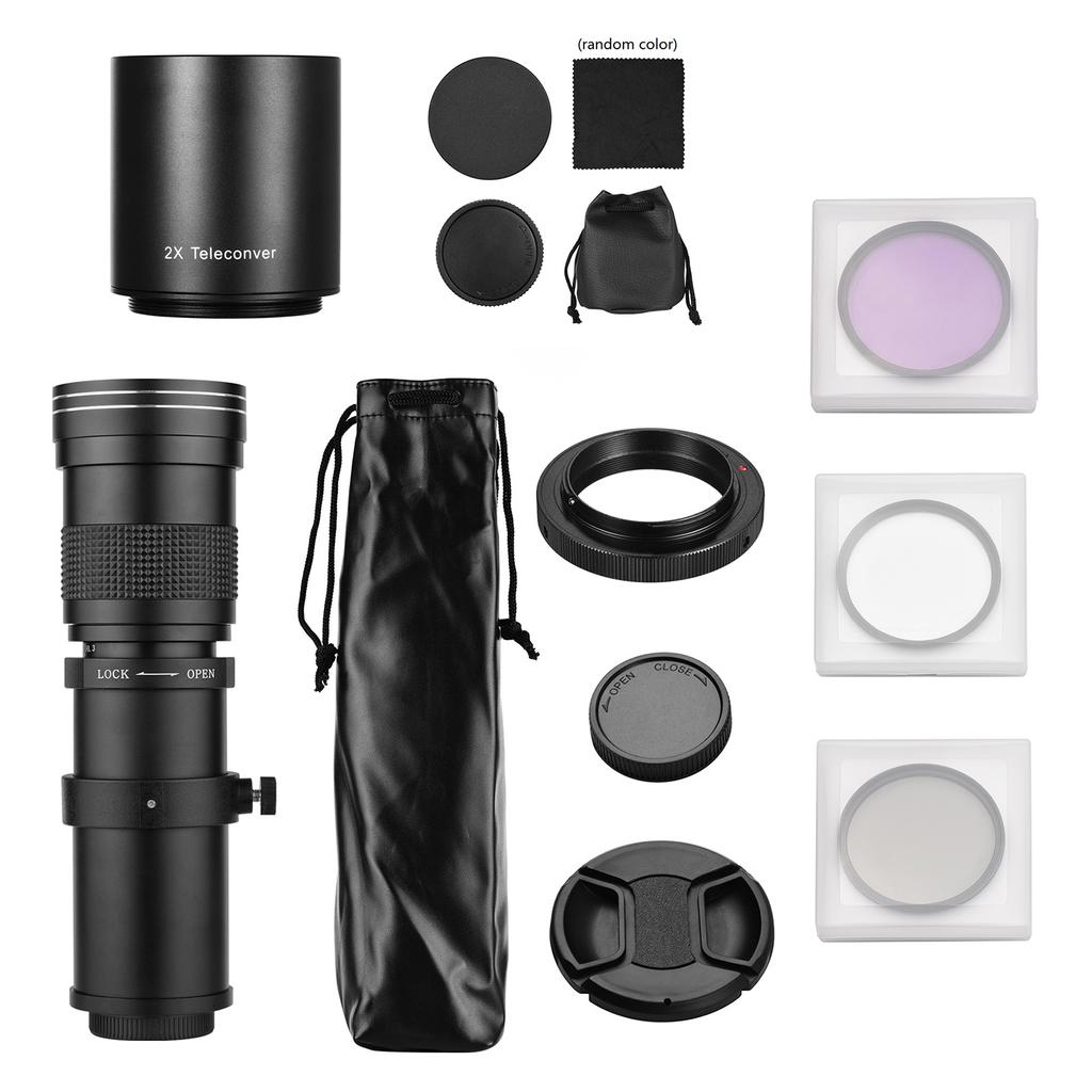 Camera MF Super Telephoto Zoom Lens F/8.3-16 420-800mm T Mount + UV/CPL/FLD Filters Set +2X