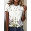 Women's Floral & Butterfly Print Casual T-Shirt - Short Sleeve Round Neck Breathable for All-Season Wear, Ladies T Shirts