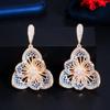 CMM Gorgeous Gold Color Zirconia Flower Hollow Carved Drop Earrings