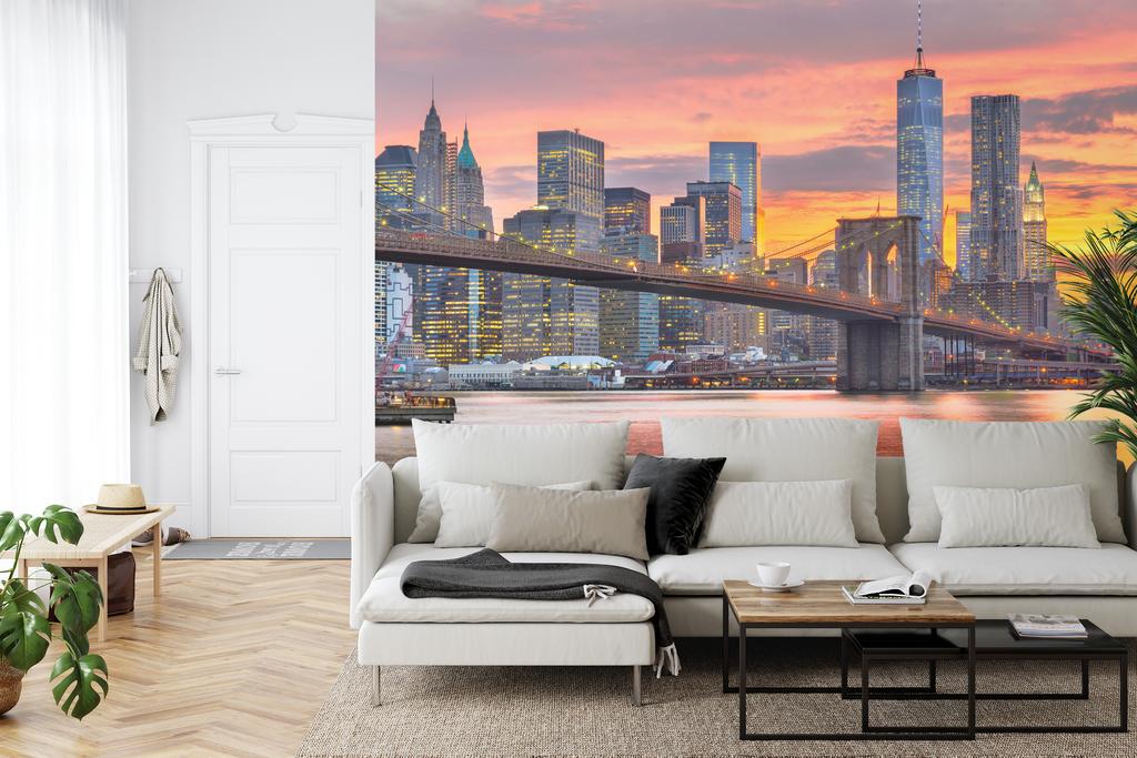 Photomural Lower Manhattan Skyline And Brooklyn Bridge Smooth Vinyl 90x60
