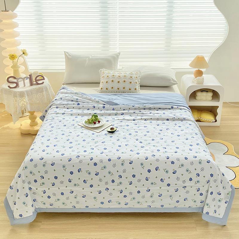Yellow Flowers Summer Quilt Fresh Floral Style Super Soft Breathable Air Conditioning Thin Quilt Travel Camping Thin Comforter
