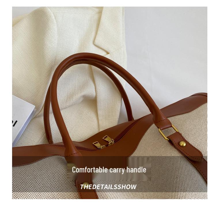 Retro Women's Canvas Travel Handbag - Large Capacity, Color Block Design, Ideal for Sports, Fitness, and Short-Distance Travel