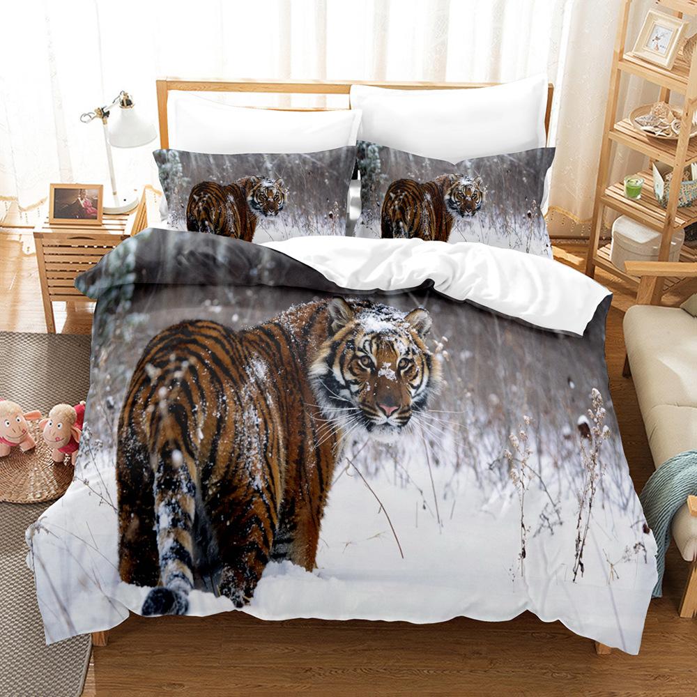 3D Fierce Beast Bedding Set Tiger Print Duvet Cover Pillowcase 2/3 Pieces AU180 * 210 Full Size Soft Zippered Home Textile