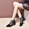 Women's Shoes Spring New Low-heeled Mesh Boots Black Pointed Rear Zipper Mesh Fashion Women's Shoes