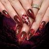 24pcs Manicure Long Almond False Nails Stiletto Red Flame Fake Nials Ballerina Halloween Bones French Nail Tips Women