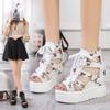 Summer Roman Sandals Women's High-heeled Floral Lace-up Sponge Cake Wedge-heeled Fish Mouth Women's Shoes Back Zipper Thick Sole