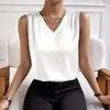 Women's Elegant Chic V-neck Vest for Summer Vacation Solid Color Versatile Sleeveless Shirt for Women Blouses & Shirts