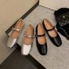 Korean Version of Shallow Mouth Mary Jane Shoes Women's 2025 Spring and Autumn New Silver Flat-soled Single Shoes Square Head with Women's Shoes