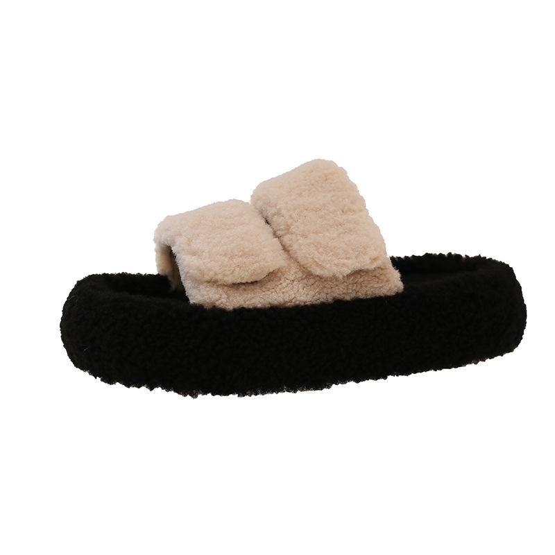 Fairy Wind Thick-soled Fluffy Slippers Female Outer Wear 2025 Autumn and Winter New Parallel Bars High-end Fashion Home Plush Slippers