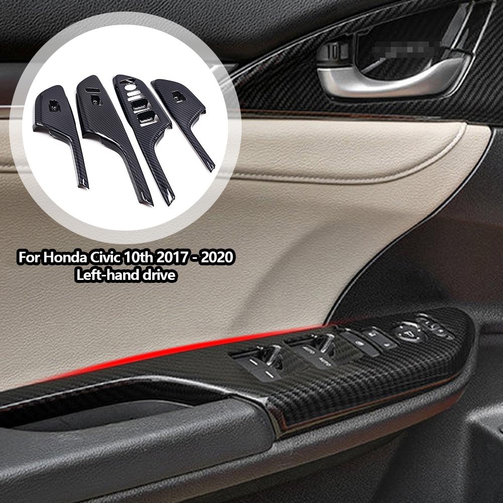 Carbon Fiber Interior Door Armrest Glass Button Decorative Stickers Modification Supplies for Honda Civic 10th 2017 18 2019 2020