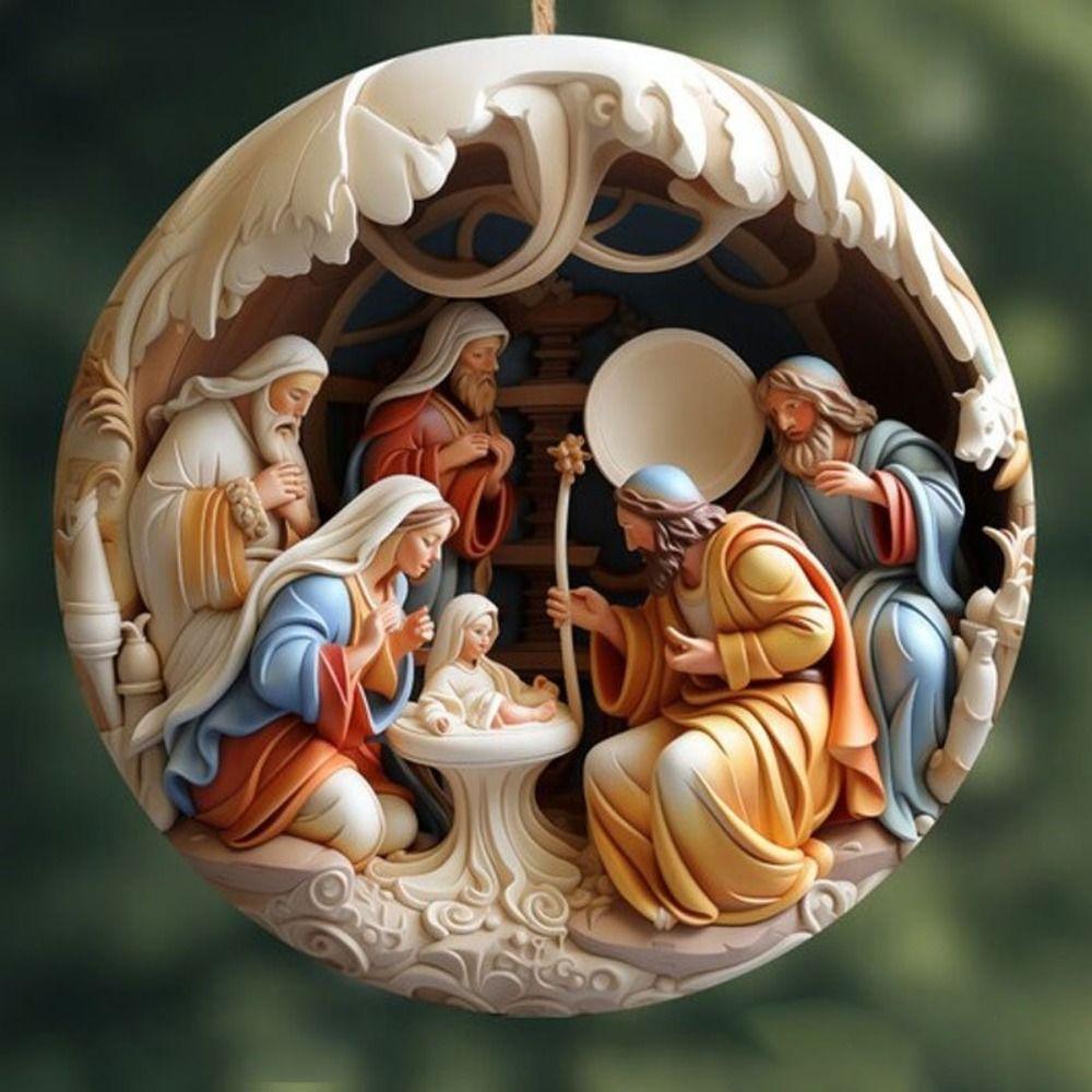 Acrylic Painted Nativity Pendant Hangable Home Decor New Christmas Pendant