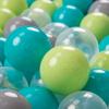 100 Balls 7cm/2.75in Soft Plastic Play Balls for Children Certified Made In Eu, Turquoise/light Green/grey/transpa
