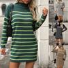 New Striped Patchwork Women's Knit Sweater Small High Neck Long Sleeve Dresses