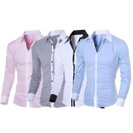 Patchwork Turn-down Collar Men Shirt Top Long Sleeve Buttons Closure Business Shirt Male Clothing