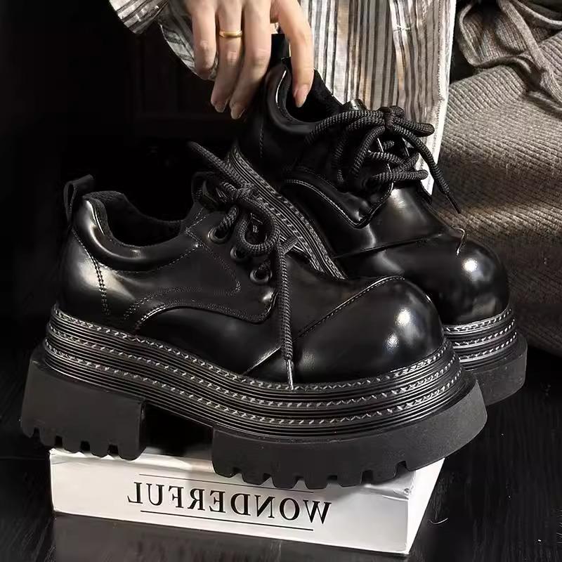 Women Retro Loafers Spring Increase Thick Sole Shoes Lace Up Outdoor Work Platform Shoes