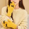 Five-finger Solid Color Warm Knitted Gloves for Women Bow-knot Cold-proof Gloves