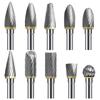 Carbide Rotary Burr Set 10Pcs 1/8" Shank, 1/4" Head Length Tungsten Steel for Woodworking, Metal Carving, Engraving, Polishing