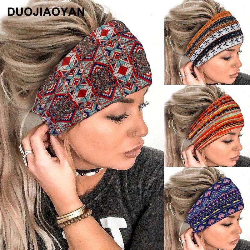 Paisley Pattern Sports Headbands, Stretchy Knotted Sweat Absorption Boho Fitness Running Yoga Headbands, Wide Boho Headband Headwrap