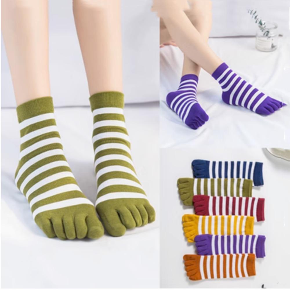 Cozy Colorful Female Hosiery Girls Women Fashion Full Toe Socks Cotton Sock Stripe Toe Separated