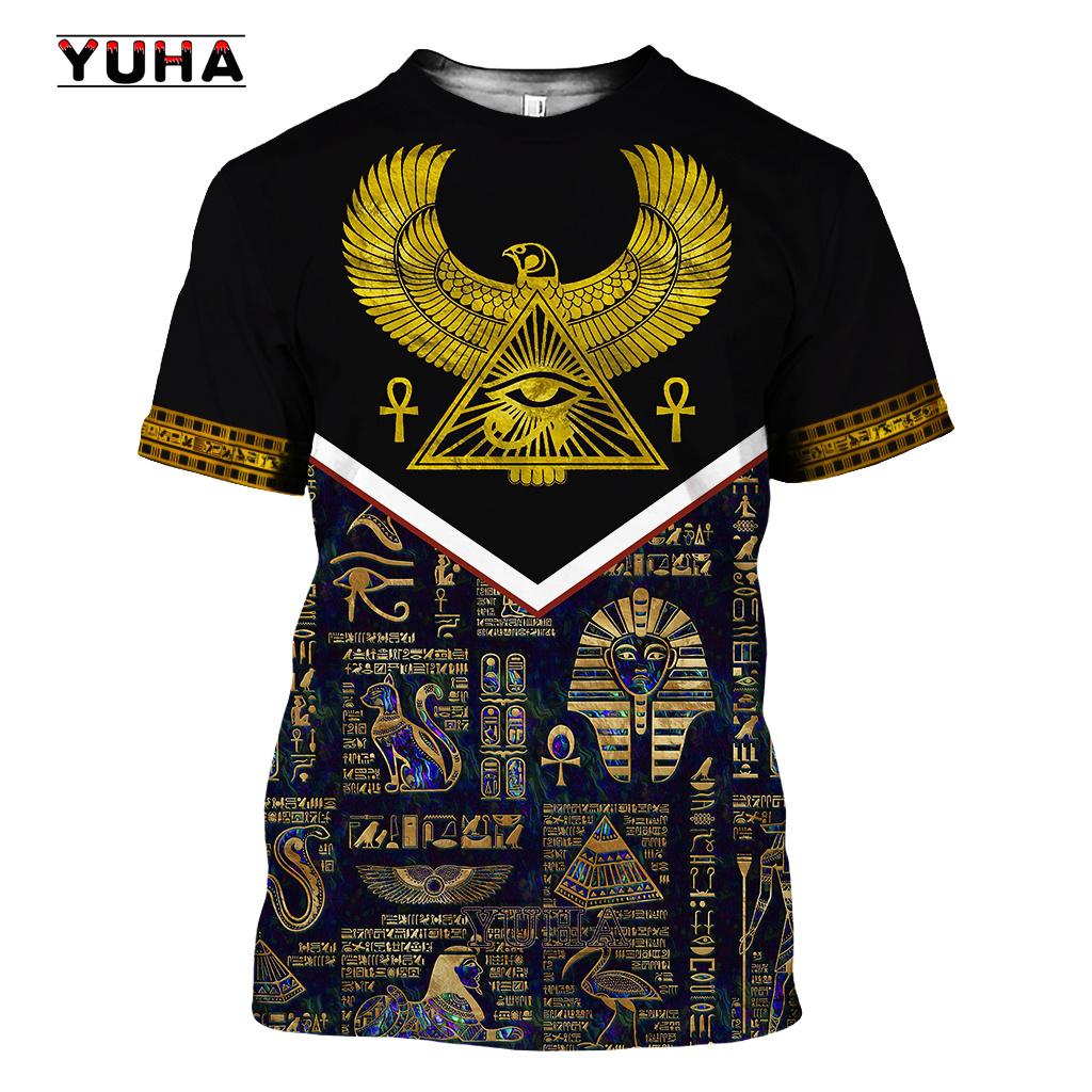 Men's T-shirt Summer Retro Style Fashion Egyptian Pharaoh Print Short Sleeve Tee Shirts Quick Dry Men's Crew Neck Loose Tops