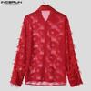INCERUN Men Long Sleeve Button Up See Through Tassels Shirts Party Tops