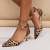 2025 New Hollow Sandals Women's Word with Pointed Thin Heel Leopard Print High Heel Single Shoes Popular Women's Shoes