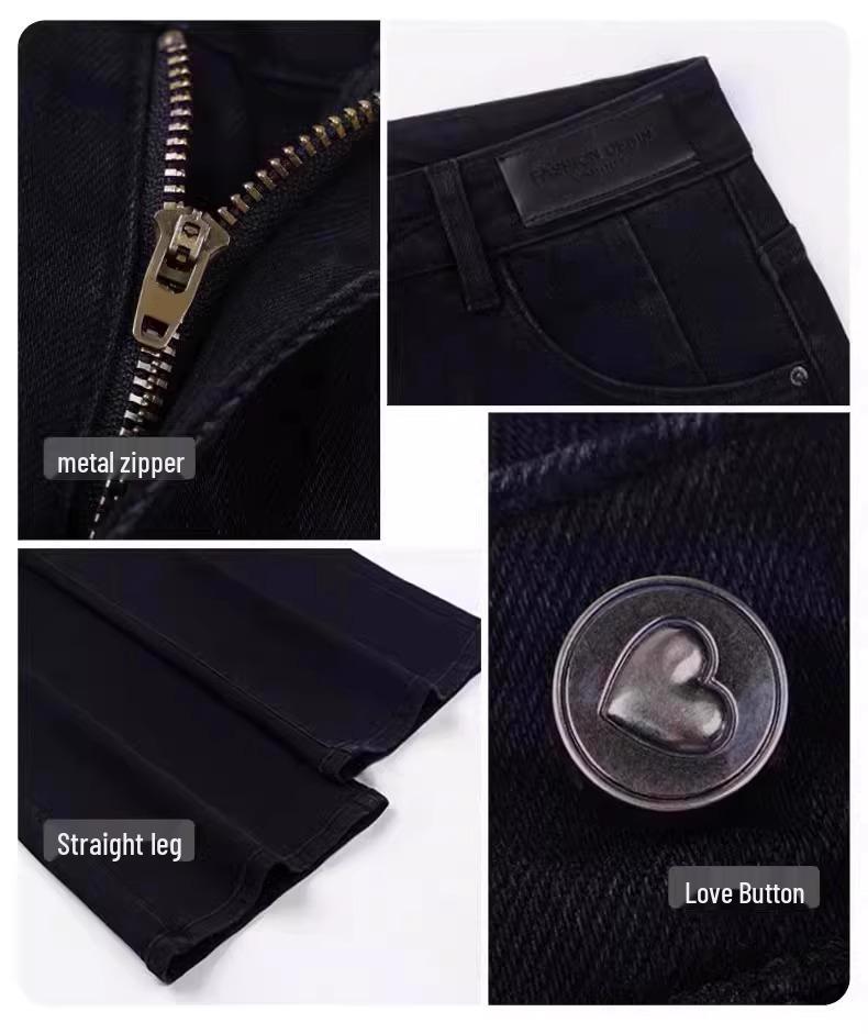 Women's Black High-Waist Slimming Straight-Leg Jeans for Spring and Autumn 2025