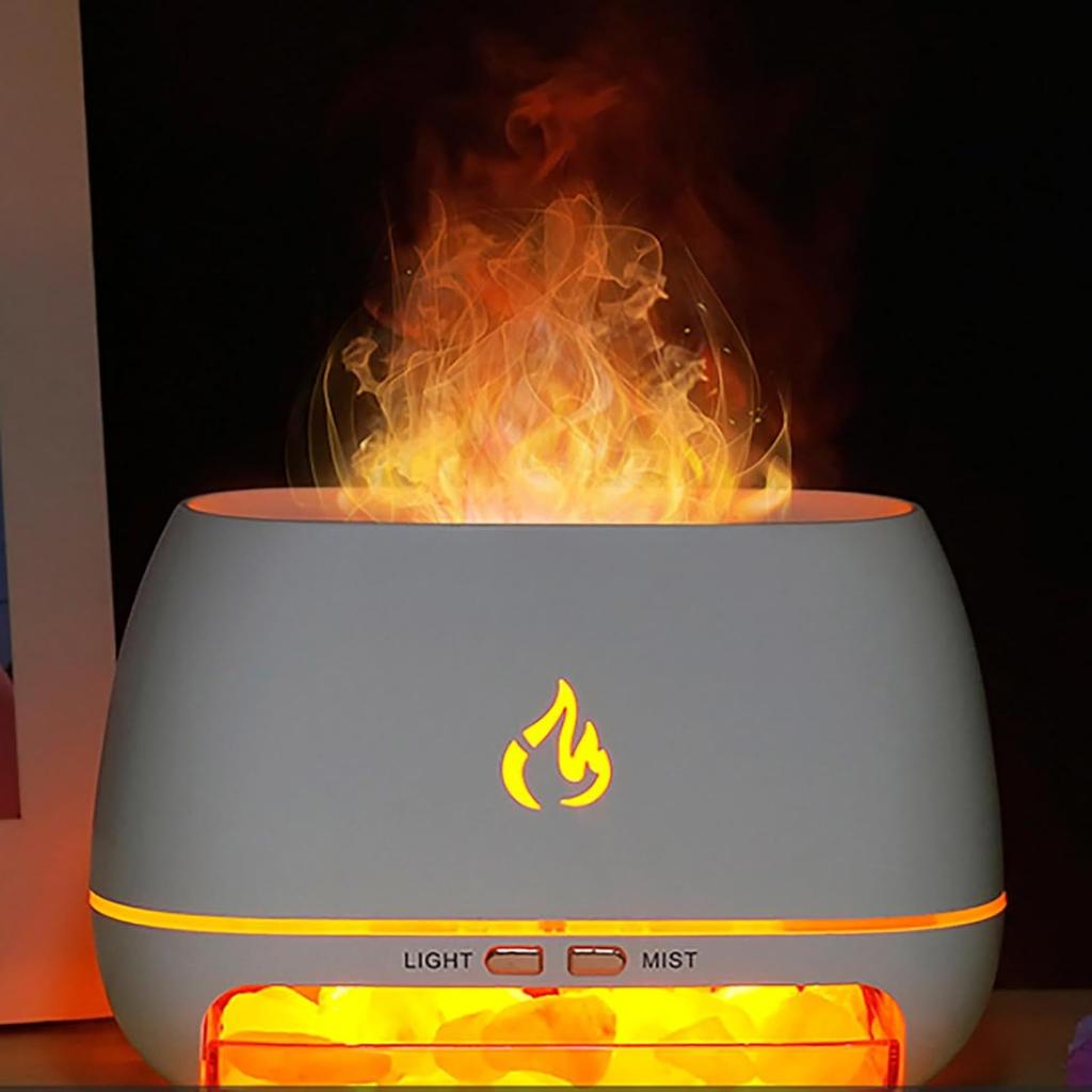 Flame Fire Salt Rocks Diffuser Humidifier Wood Grain Simulation Oil Humidifier Aromatherapy Machine