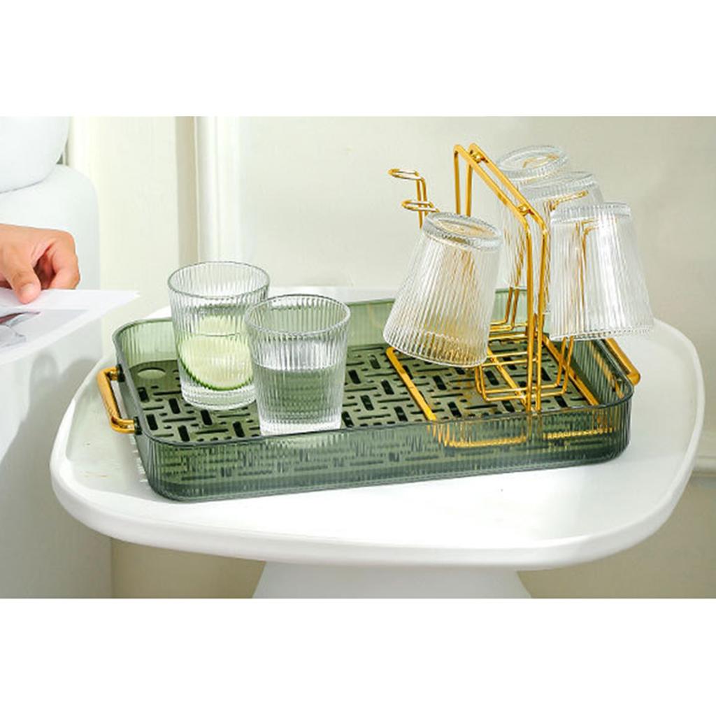 Double Layer Water Drainage Tea Tray with 2 Handle Decorative Fashionable Water Drainage Tea