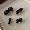 Black Agate Stud Exquisite Small Flat Design Sense Niche Celebrity Hepburn Small Fragrant Pearl Women