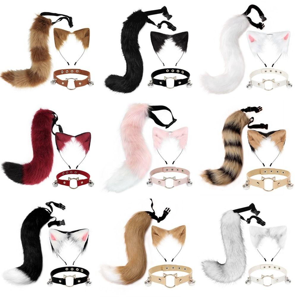 Simulation Fake Fox Wolf Tail Masquerade Party Ears Hair Hoop Novelty Tail Set Halloween Day