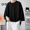 Men's Round Neck T-shirt Three-Quarter Length Sleeves Solid Color T-shirt Casual Style Loose Fit Tee Shirt for Street Travel Vacation