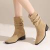 Fashion 2024 Hot Sale Women's Shoes Sleeve Women's Boots Autumn Round Toe Solid Short Barrel Chunky Heels Large Size Fashion Boots