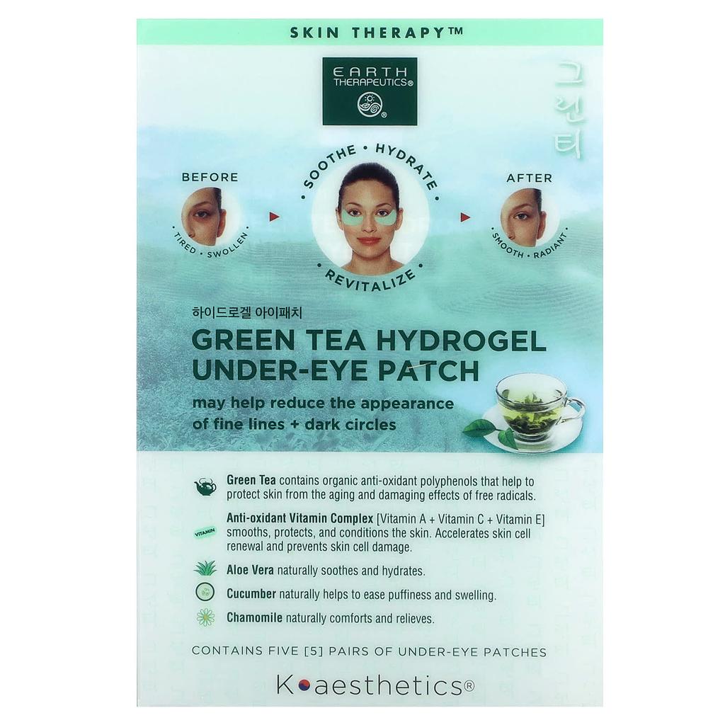Earth Therapeutics Green Tea Hydrogel Undereye Patches, 5 Pairs