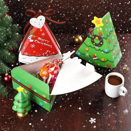 Christmas Candy Boxes Tree Shaped Candy Packaging Box Small Paper Treat Gift Boxes for Christmas New Year Party Supplies