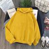 Women's Plus Velvet Thickened Solid Color Hoodie - Yellow Long Sleeve Pullover Sweater for Autumn and Winter