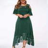 Embroidery Lace Patchwork Plus Size Women Dress Flared Short Sleeve Cold Shoulder High Waist