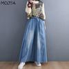 Plus Size Spring Summer Women's Elastic High Waist Large Wide Leg Slim Loose Denim Jeans Trousers Cropped Pants