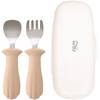 TGM Baby Clamshell Silicone Stainless Steel Self-directed Baby Food Spoon + Fork Set, Sand Beige, 1 Set, Korean Popular Tableware