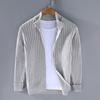 Fall Winter Men Coat Zipper Closure Knitted Cardigan Stand Collar Long Sleeves Solid