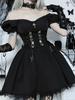 AltGoth Vintage Gothic Princess Dress Women Dark Harajuku Lace Up Cross Corset Dress Streetwear Partywear Lolita Dress Female