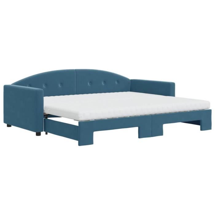 VidaXL Daybed with Trundle Bed and Mattress Blue 90x200 Cm Velvet 3197324