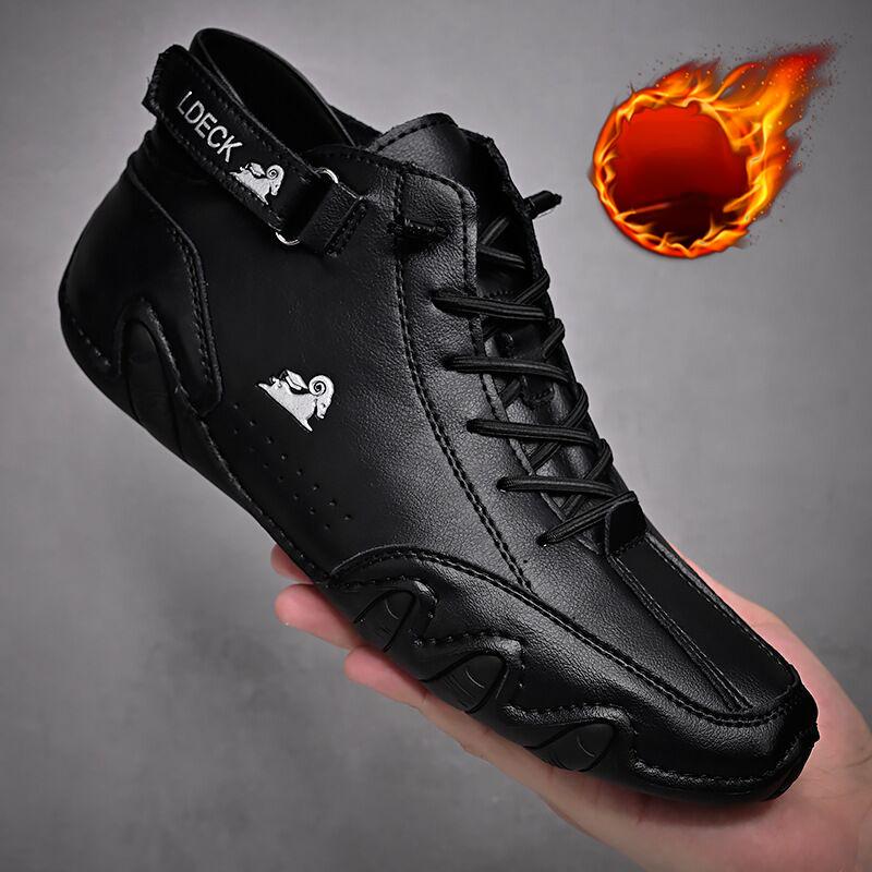 Suede Boots Handmade with Closure High Top Plush Thickening Men's Casual Shoes Cotton Shoes Toe Leather Boots Men Winter Shoes