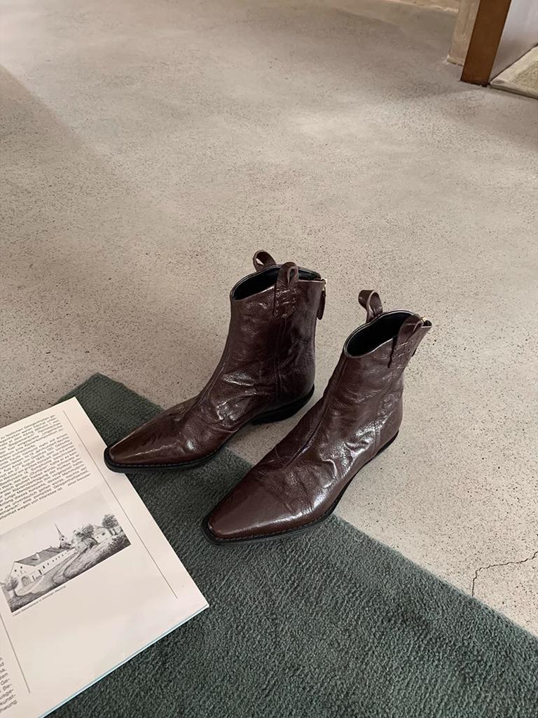 Кожаные винтажные ботильоны с острым носком, женские французские ботильоны на толстом каблуке, облегающие ботильоны на молнии сзади, ковбойские ботильоны 2025, ботинки Мартина.