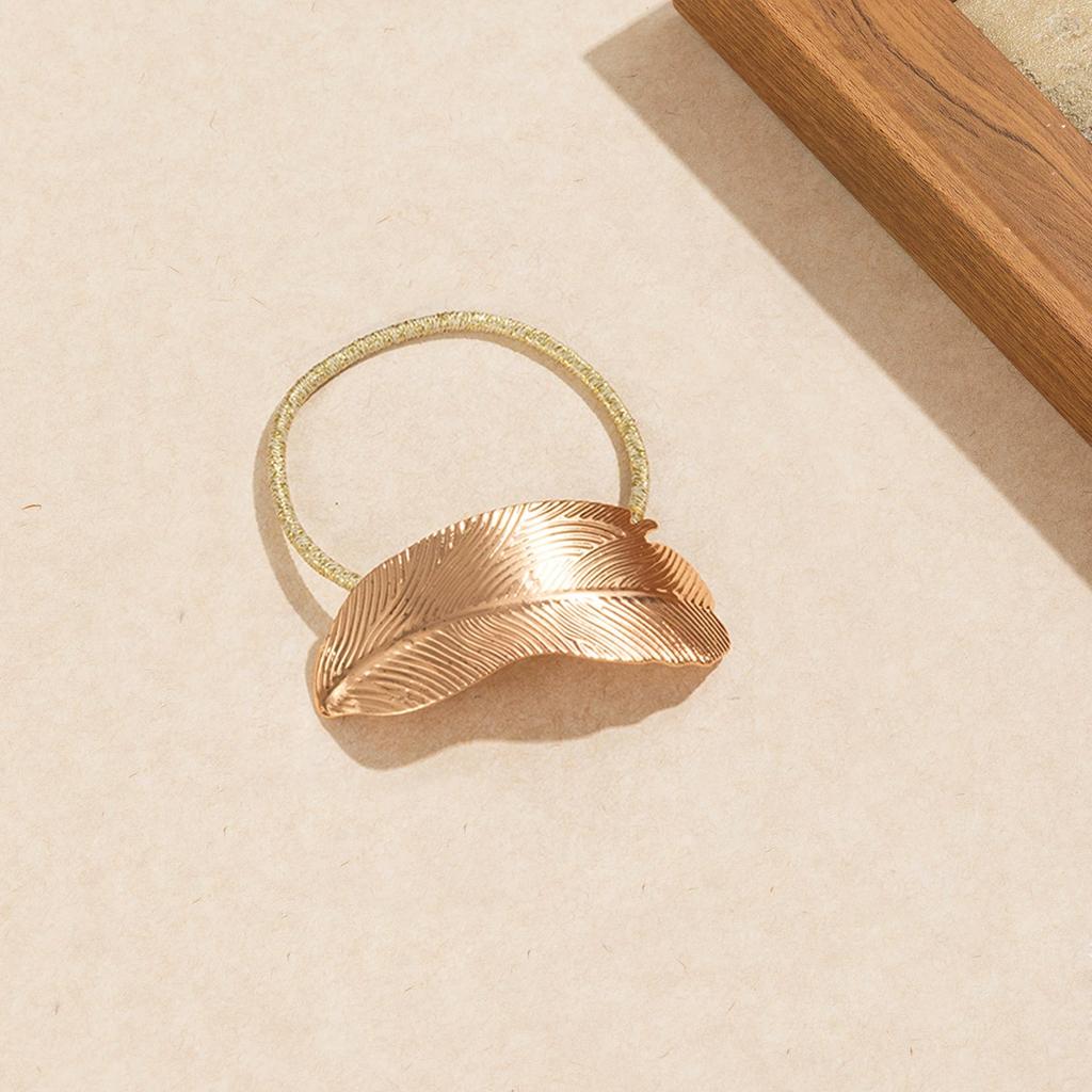 Boho Chic Alloy Hair Tie Set - Sleek Leaf Design, Glossy Metal Ponytail Holders for Women & Girls 14+, Durable & Stylish Gift