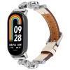 Watch Band for Xiaomi Smart Band 9 NFC/Band 9/Band 8 Rhinestone Decor Metal+Leather Strap