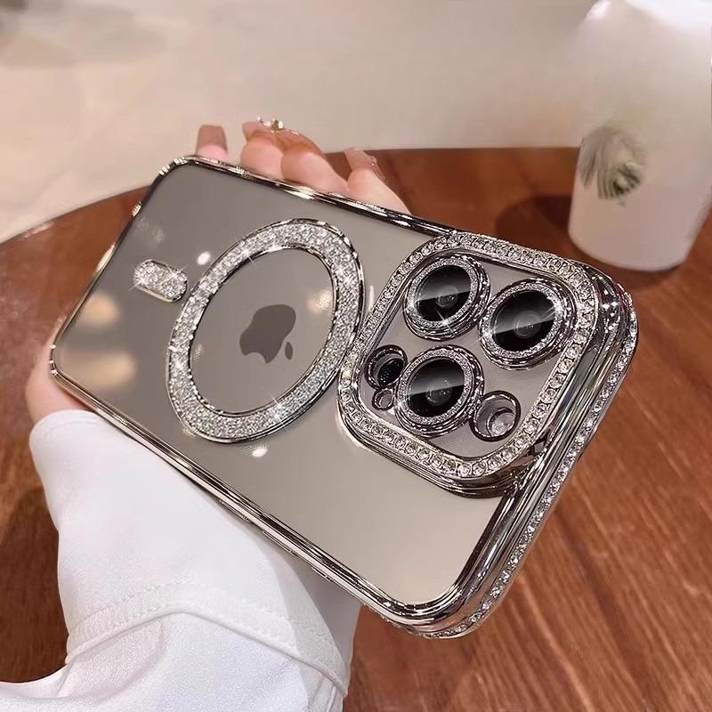 Applicable To IPhone17proMax Flash Powder Magnetic Suction Mobile Phone Case Rhinestone Apple 16 Electroplated Anti Fall 15 Protective Case 14